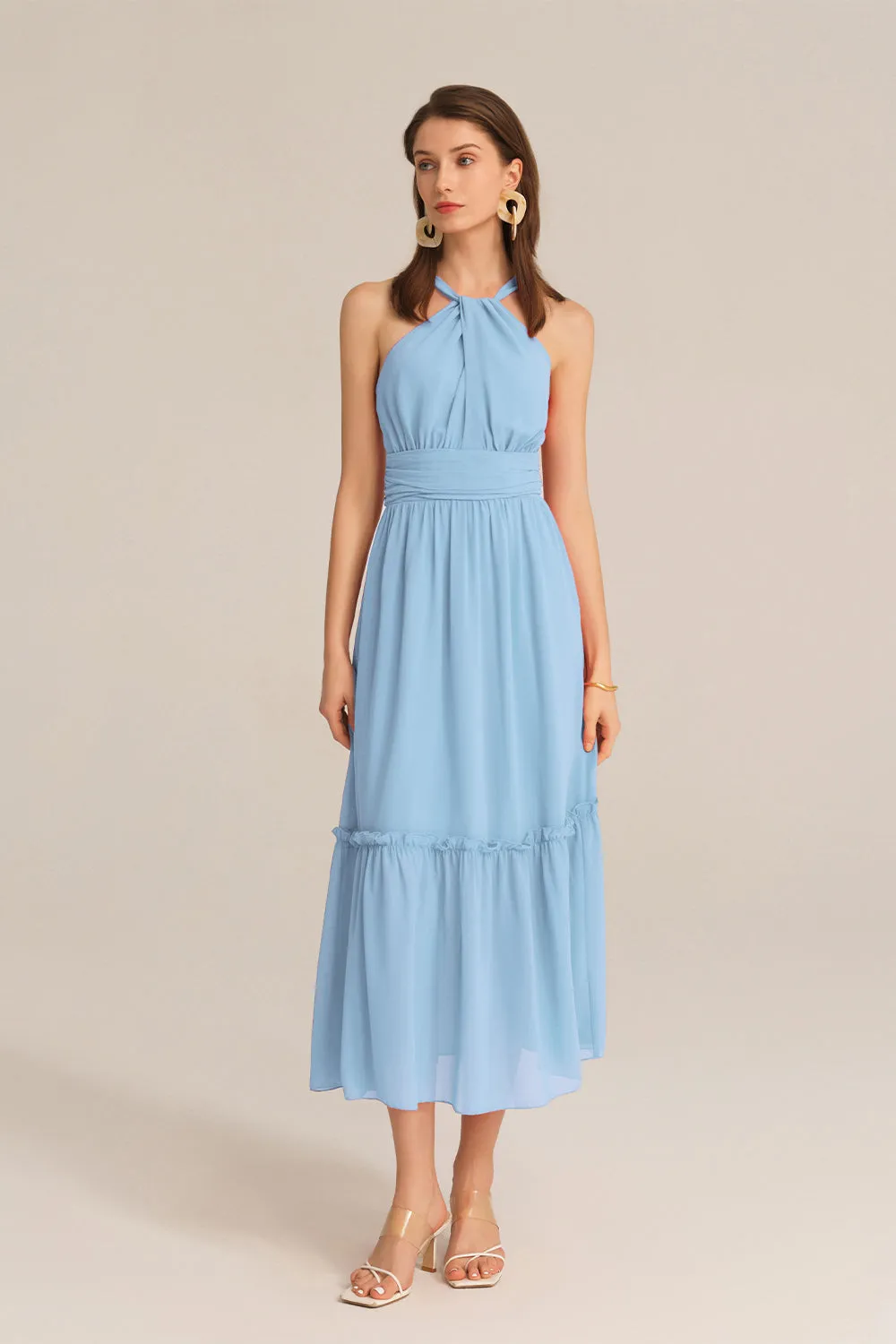 Ruched Halterneck Flared A-Line Dress - Blue sold by Grace Karin product image thumbnail 4
