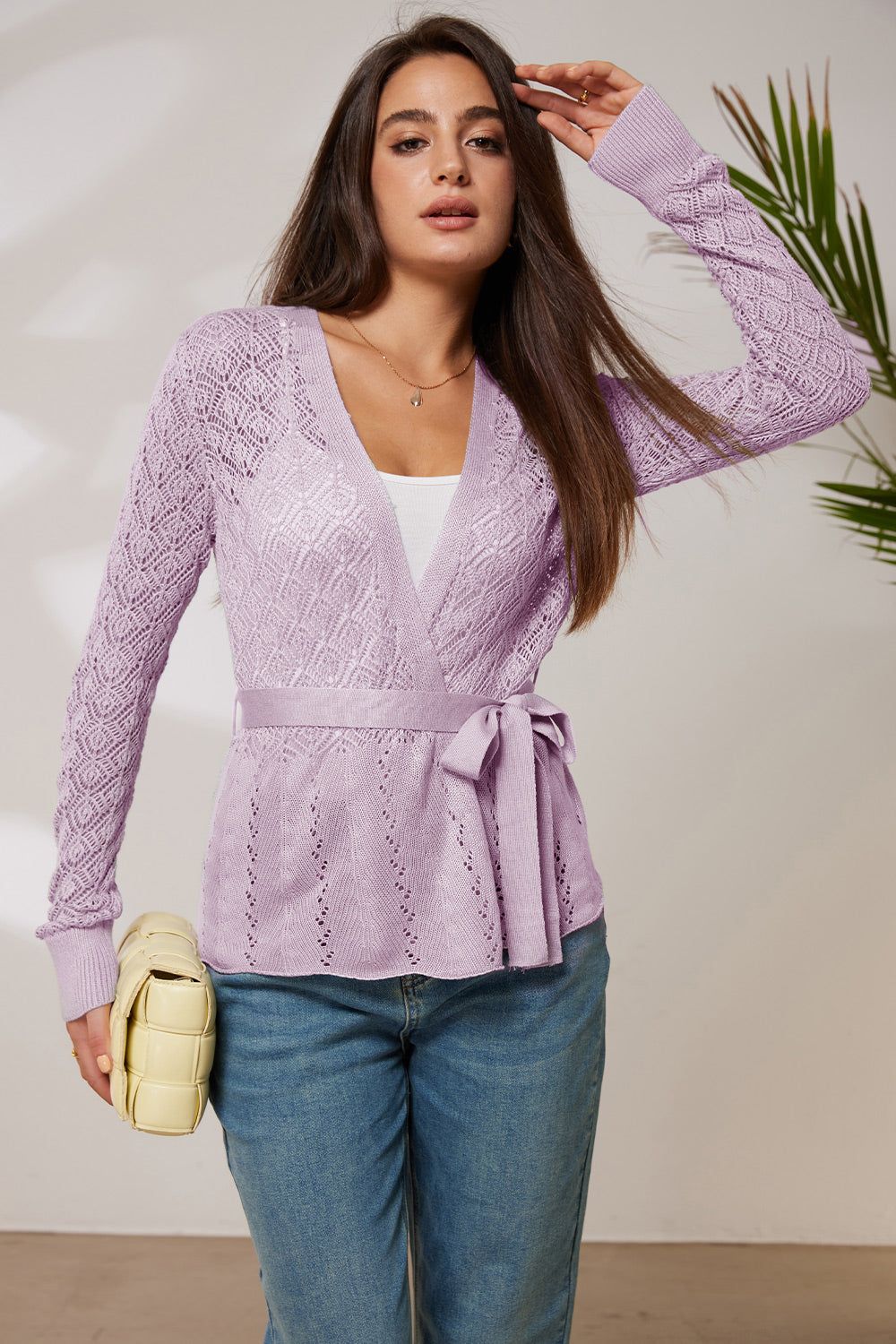 GRACE KARIN Women Hollowed-out Cardigan with Belt Long Sleeve Open Front Knitwear sold by Grace Karin product image thumbnail 7