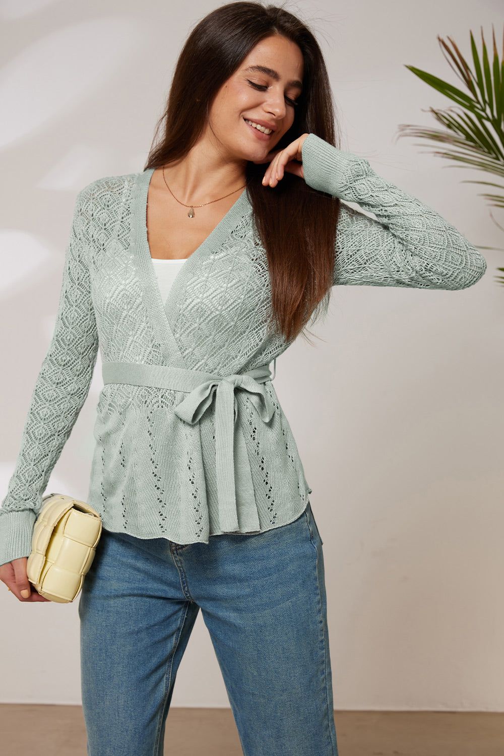 GRACE KARIN Women Hollowed-out Cardigan with Belt Long Sleeve Open Front Knitwear sold by Grace Karin product image thumbnail 3