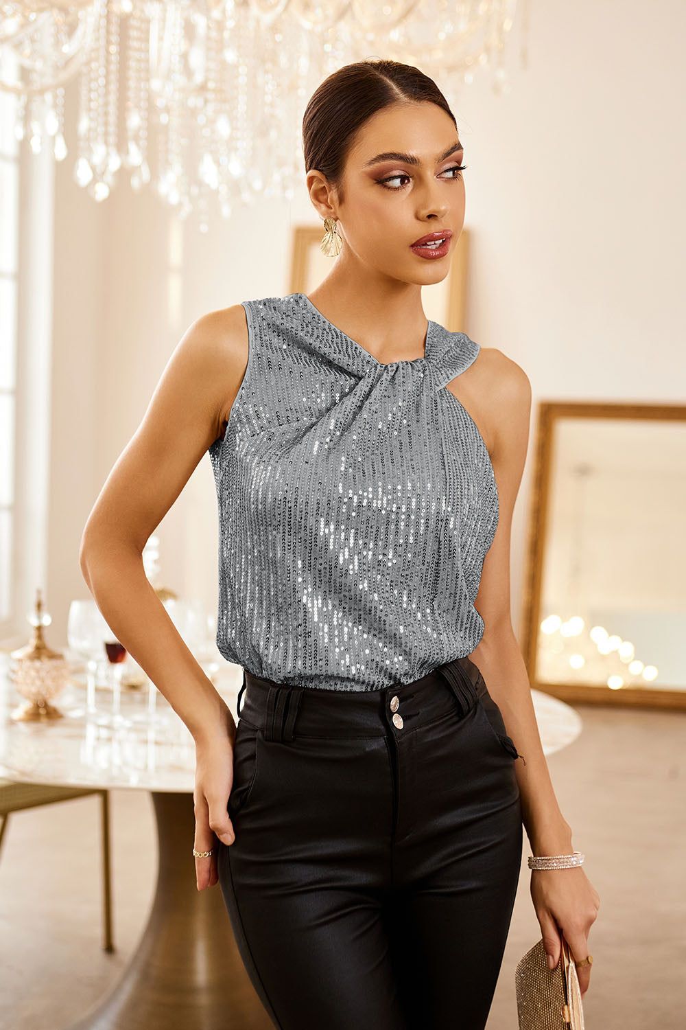 GK Women Sequined Party Tops Sleeveless Knotted Neck Pullover Tops sold by Grace Karin product image thumbnail 3