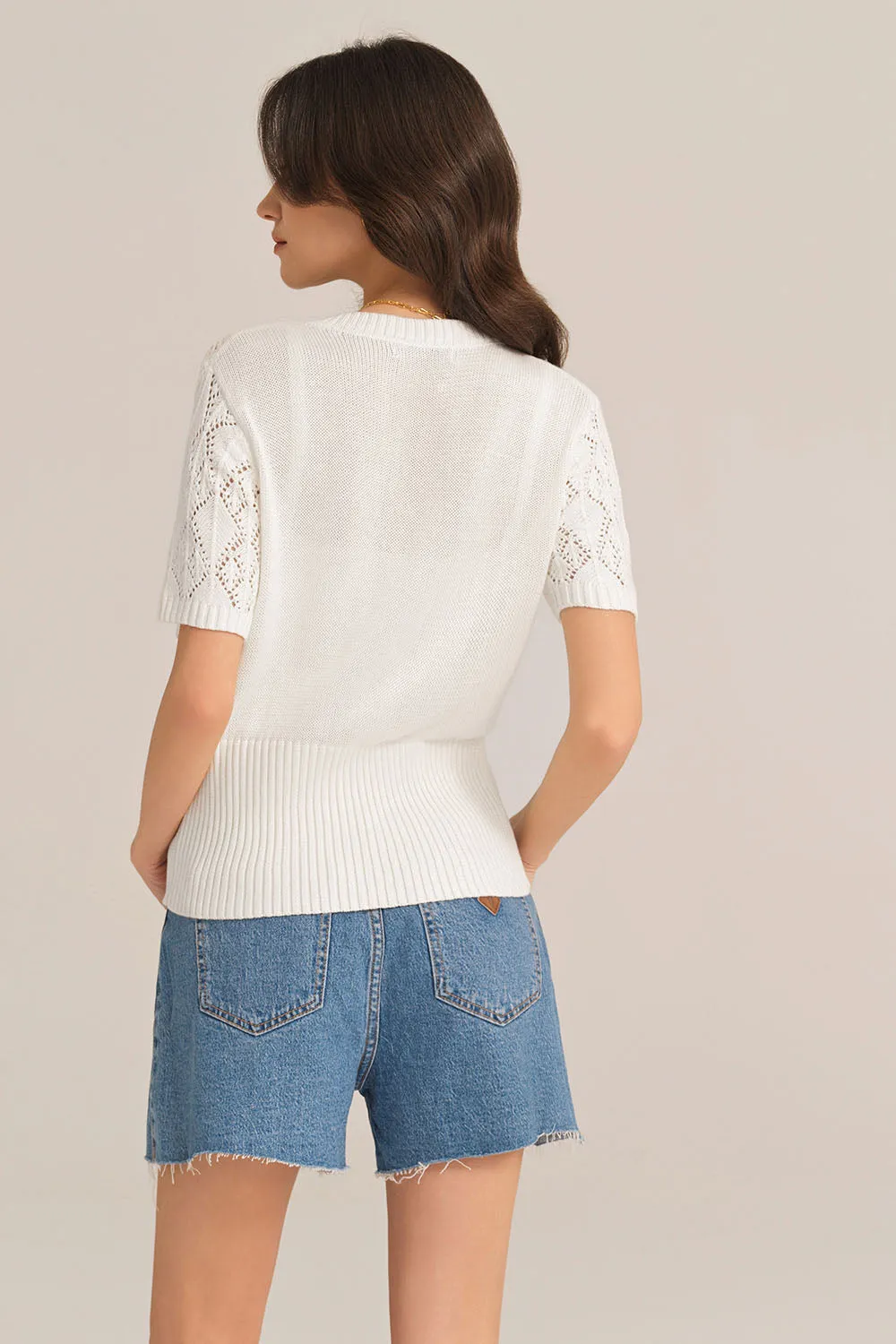 Hollowed-out Short Sleeve Crew Neck Button-up knitted Cardigan - White sold by Grace Karin product image thumbnail 5