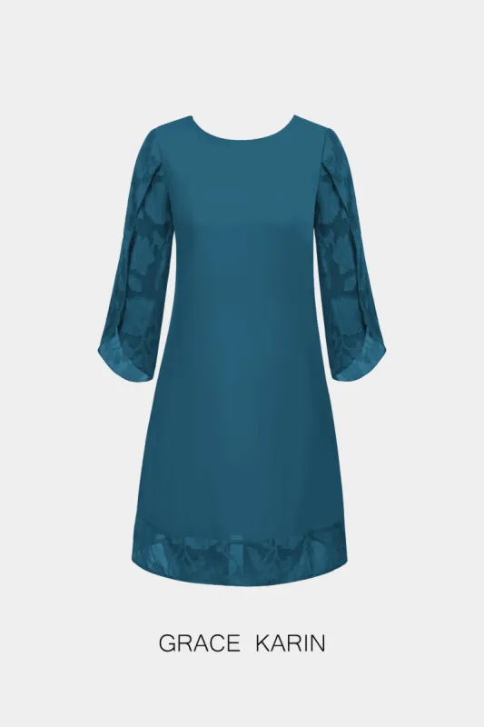 GRACE KARIN Chiffon 3/4 Slit Sleeve Scoop Neck V-Back Straight Dress sold by Grace Karin