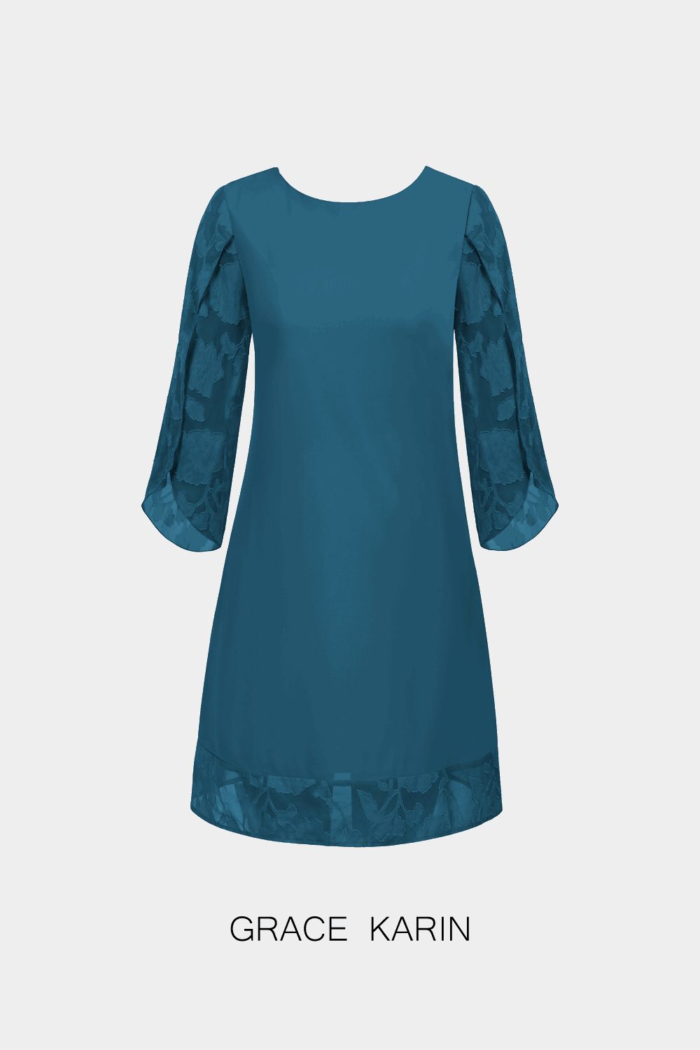 GRACE KARIN Chiffon 3/4 Slit Sleeve Scoop Neck V-Back Straight Dress sold by Grace Karin