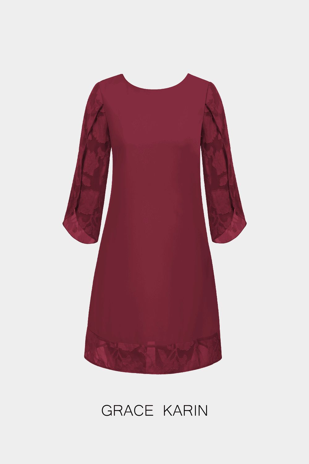 GRACE KARIN Chiffon 3/4 Slit Sleeve Scoop Neck V-Back Straight Dress sold by Grace Karin product image thumbnail 2