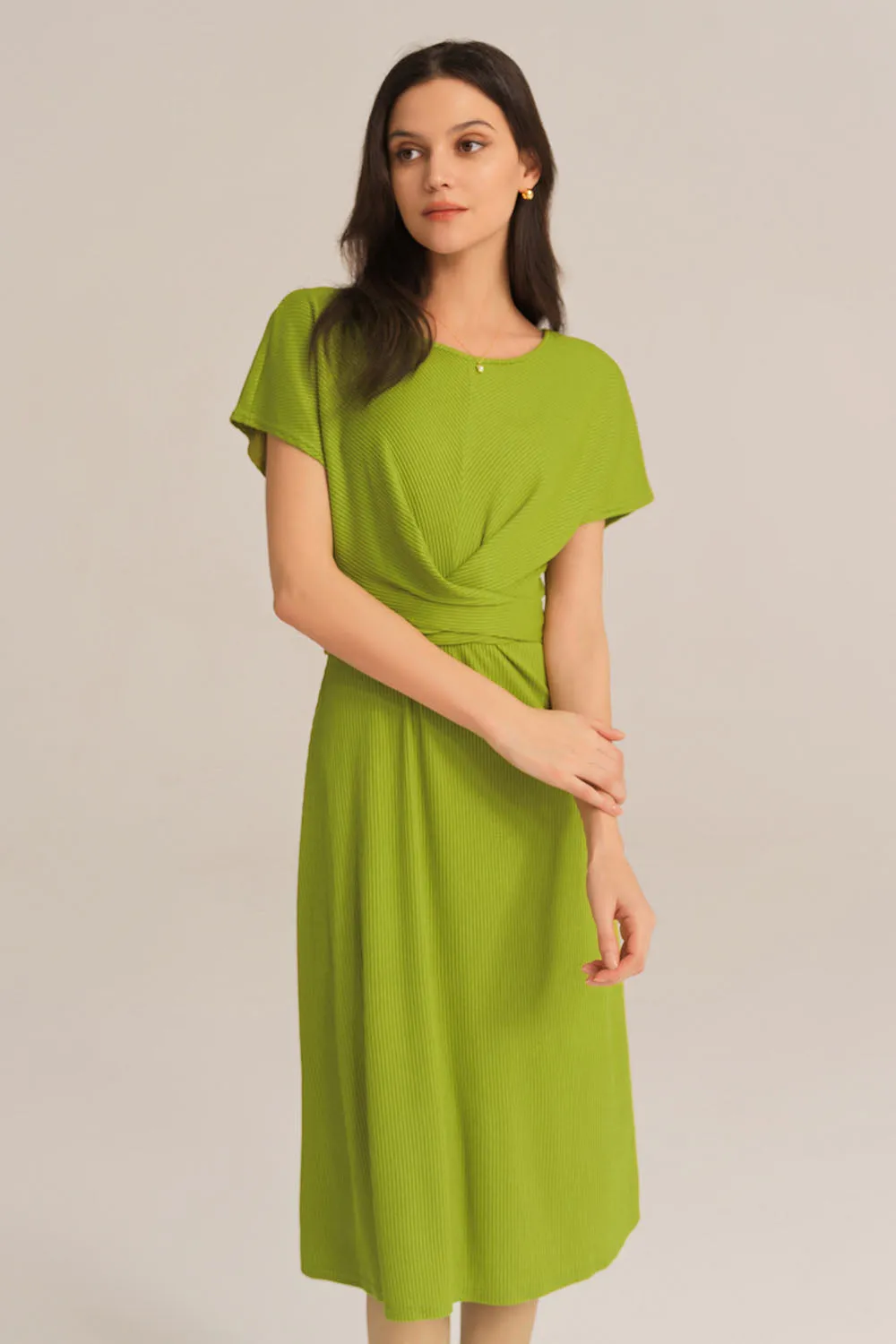 Short Sleeve Round Neck Belted A-Line Dress - Green sold by Grace Karin