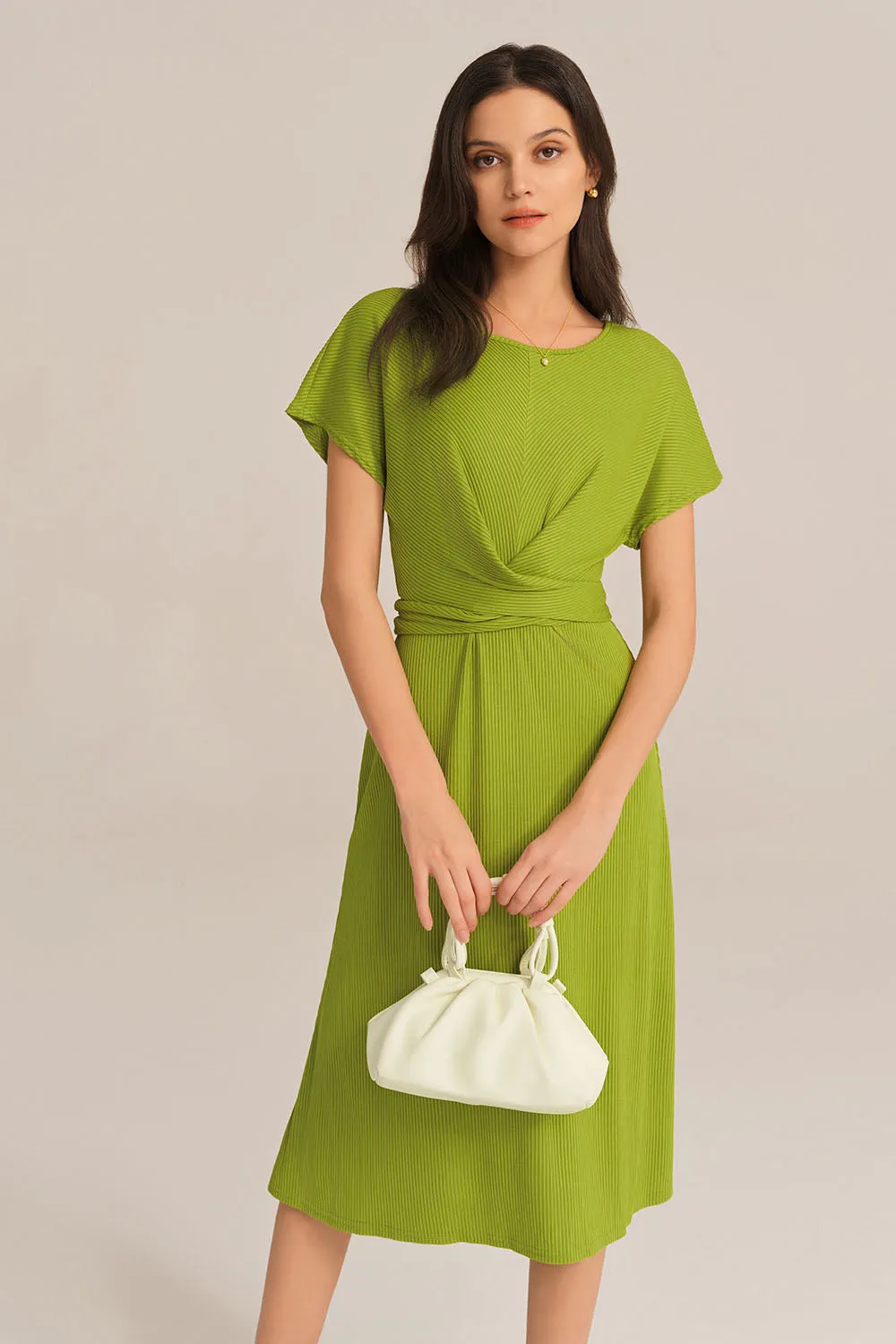 Short Sleeve Round Neck Belted A-Line Dress - Green sold by Grace Karin product image thumbnail 3
