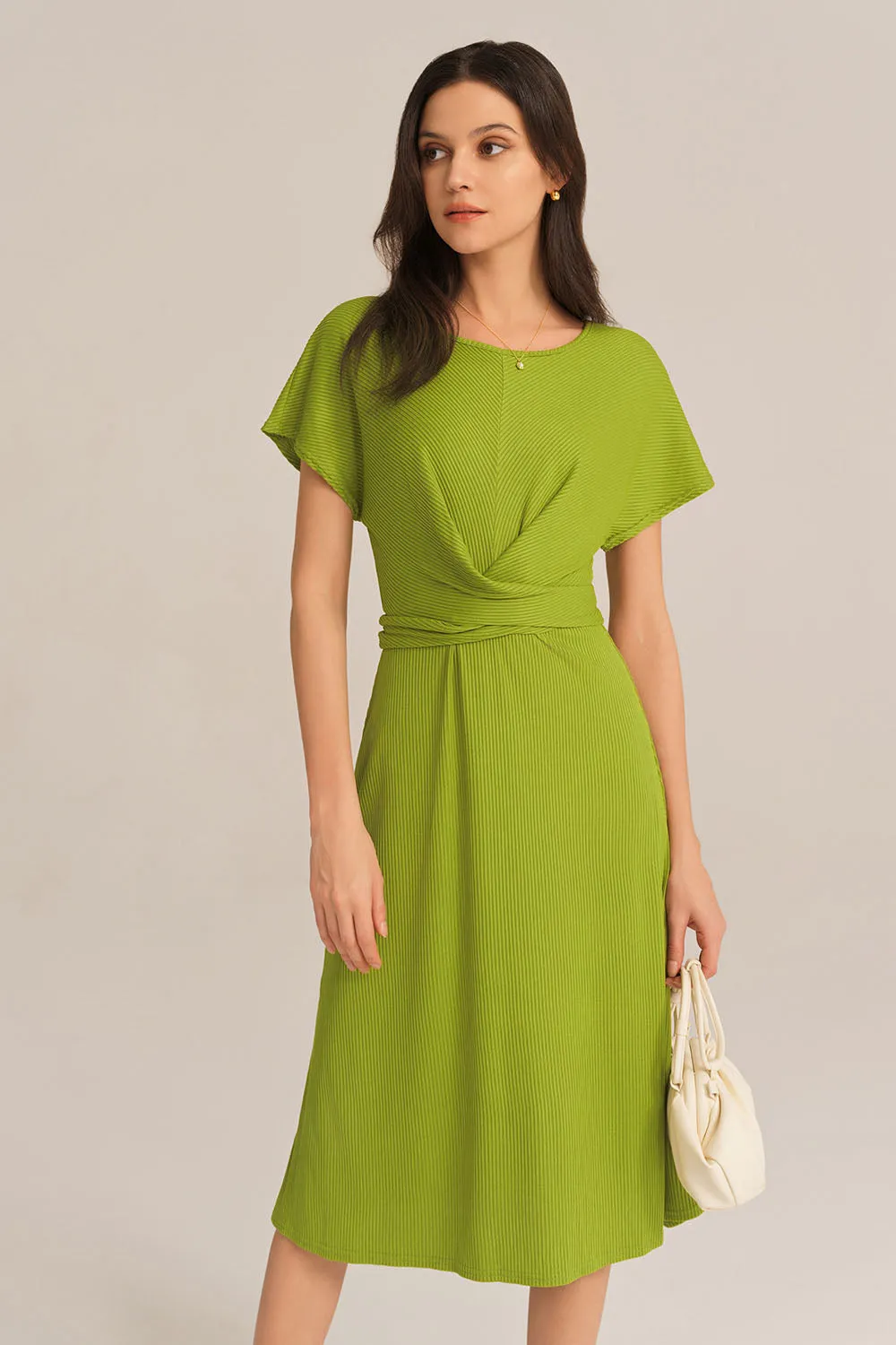 Short Sleeve Round Neck Belted A-Line Dress - Green sold by Grace Karin product image thumbnail 2