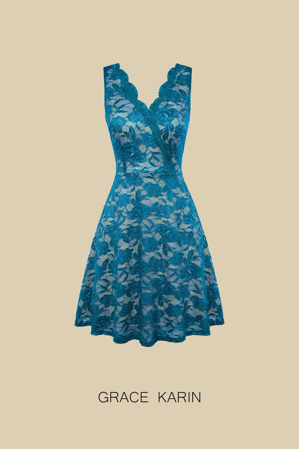 GRACE KARIN V-Neck Lace Sleeveless V-Back Flared A-Line Dress sold by Grace Karin product image thumbnail 2