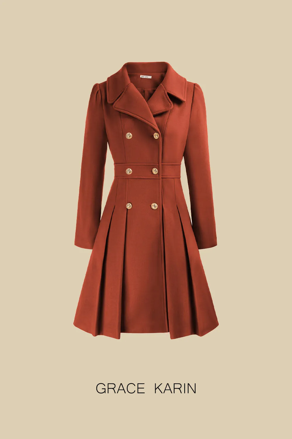 GK Women Double Breasted Overcoat Above Knee Pleated A-Line Wool Blends Coat sold by Grace Karin product image thumbnail 2