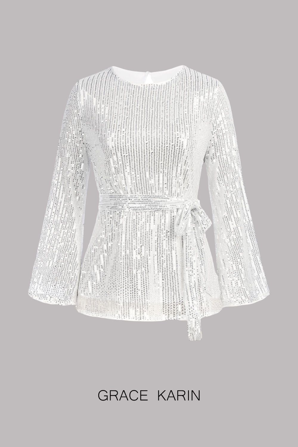 GRACE KARIN Hollowed-out Back Long Sleeve Crew Neck Sequined Tops sold by Grace Karin product image thumbnail 9