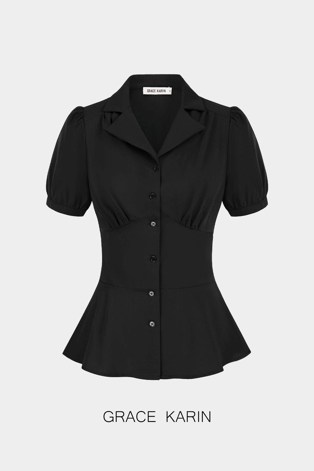 【$19.99 Flash Sale!】GRACE KARIN lapel with bubble short sleeves shirt sold by Grace Karin
