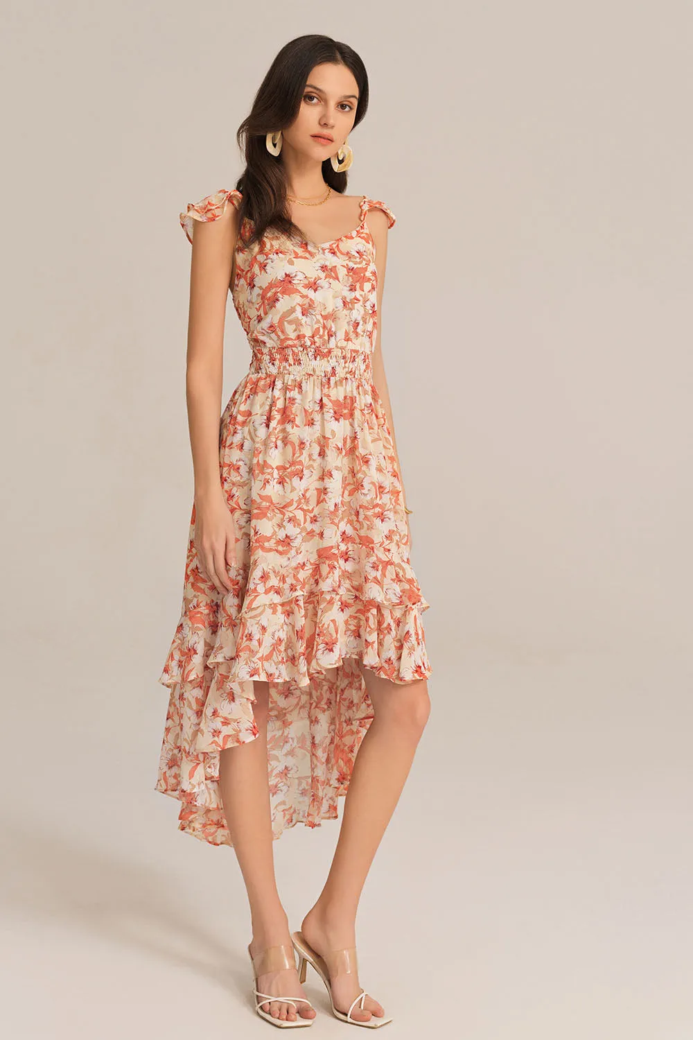 Spaghetti Strap Elastic Waist Chiffon Floral Dress - Orange sold by Grace Karin product image thumbnail 3