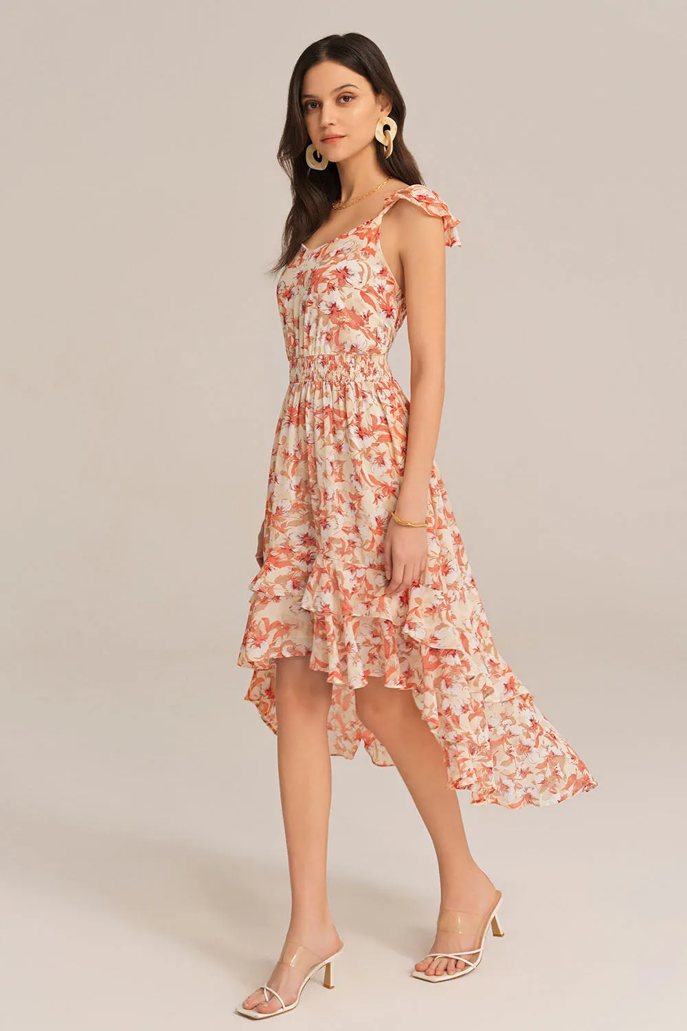 Spaghetti Strap Elastic Waist Chiffon Floral Dress - Orange sold by Grace Karin product image thumbnail 2