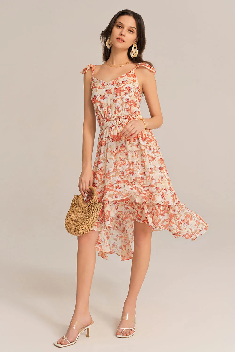 Spaghetti Strap Elastic Waist Chiffon Floral Dress - Orange sold by Grace Karin product image thumbnail 5