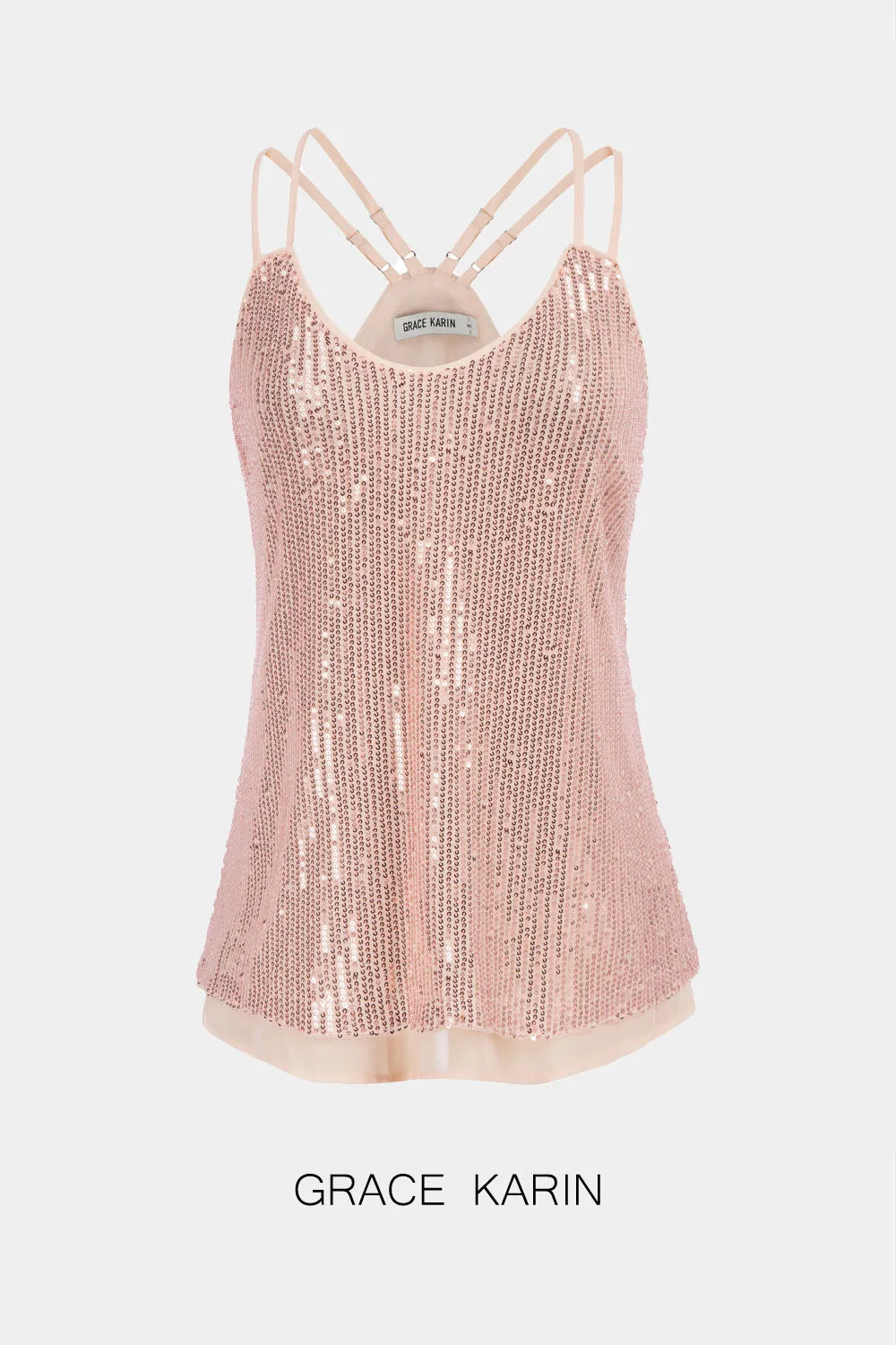 GRACE KARIN Women Sequined Cami Tops Dual Shoulder Strap V-Neck A-Line Tops sold by Grace Karin