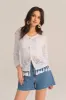 Hollowed Out V-Neck Fringed Knitted 3/4 Sleeve Cardigan - White sold by Grace Karin