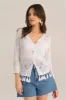 Hollowed Out V-Neck Fringed Knitted 3/4 Sleeve Cardigan - White sold by Grace Karin