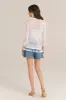 Hollowed Out V-Neck Fringed Knitted 3/4 Sleeve Cardigan - White sold by Grace Karin