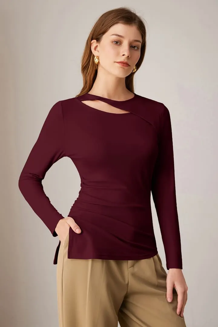 Casual Crewneck Cutout Ruched Slit Long Sleeve Tops sold by Grace Karin product image thumbnail 3