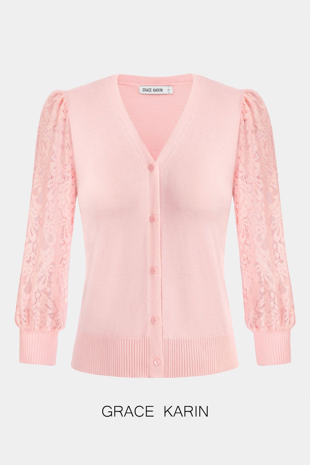 GRACE KARIN Lace Patchwork Cardigan Sweater 3/4 Sleeve V-Neck Button-up Knitwear sold by Grace Karin