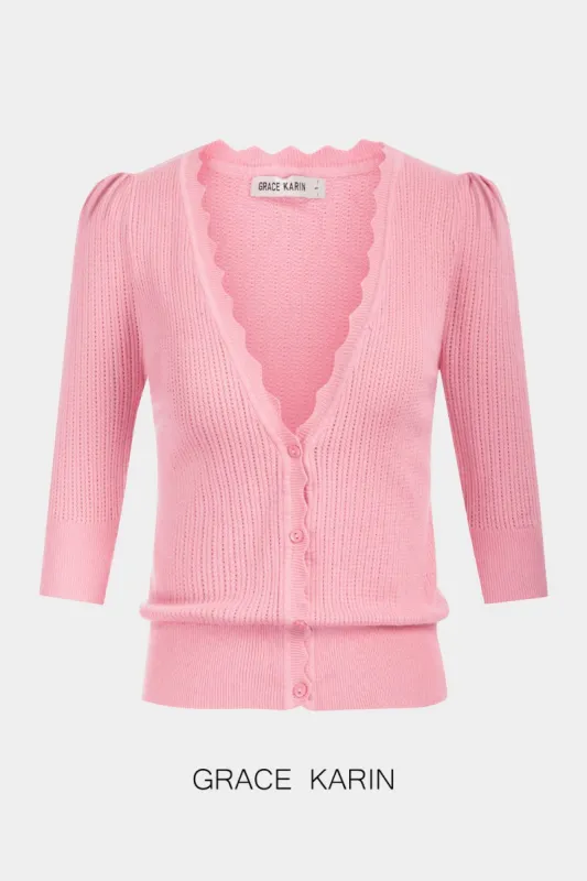GRACE KARIN Hollowed-out Textured Knitwear 3/4 Sleeve Cardigan sold by Grace Karin