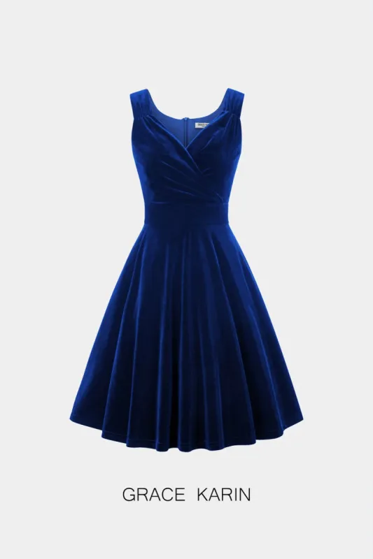 GRACE KARIN Velvet Solid Color Sleeveless Flared A-Line Dress sold by Grace Karin