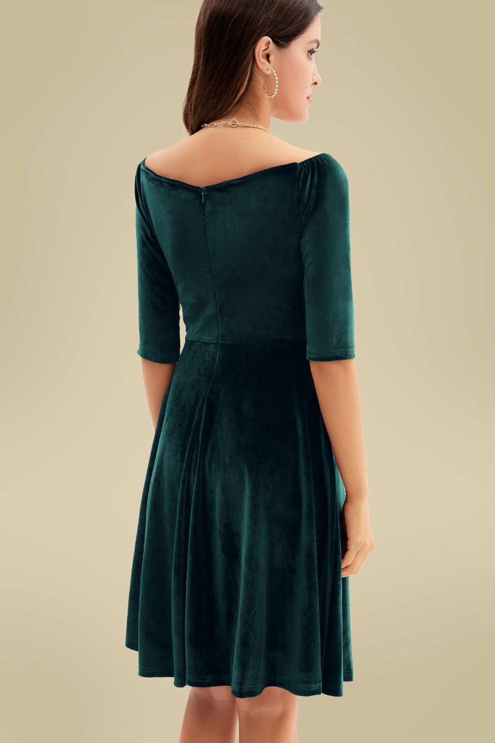 Grace Karin Women Off Shoulder Velvet Dress 3/4 Sleeve Defined Waist Flared A-Line Dress sold by Grace Karin product image thumbnail 4