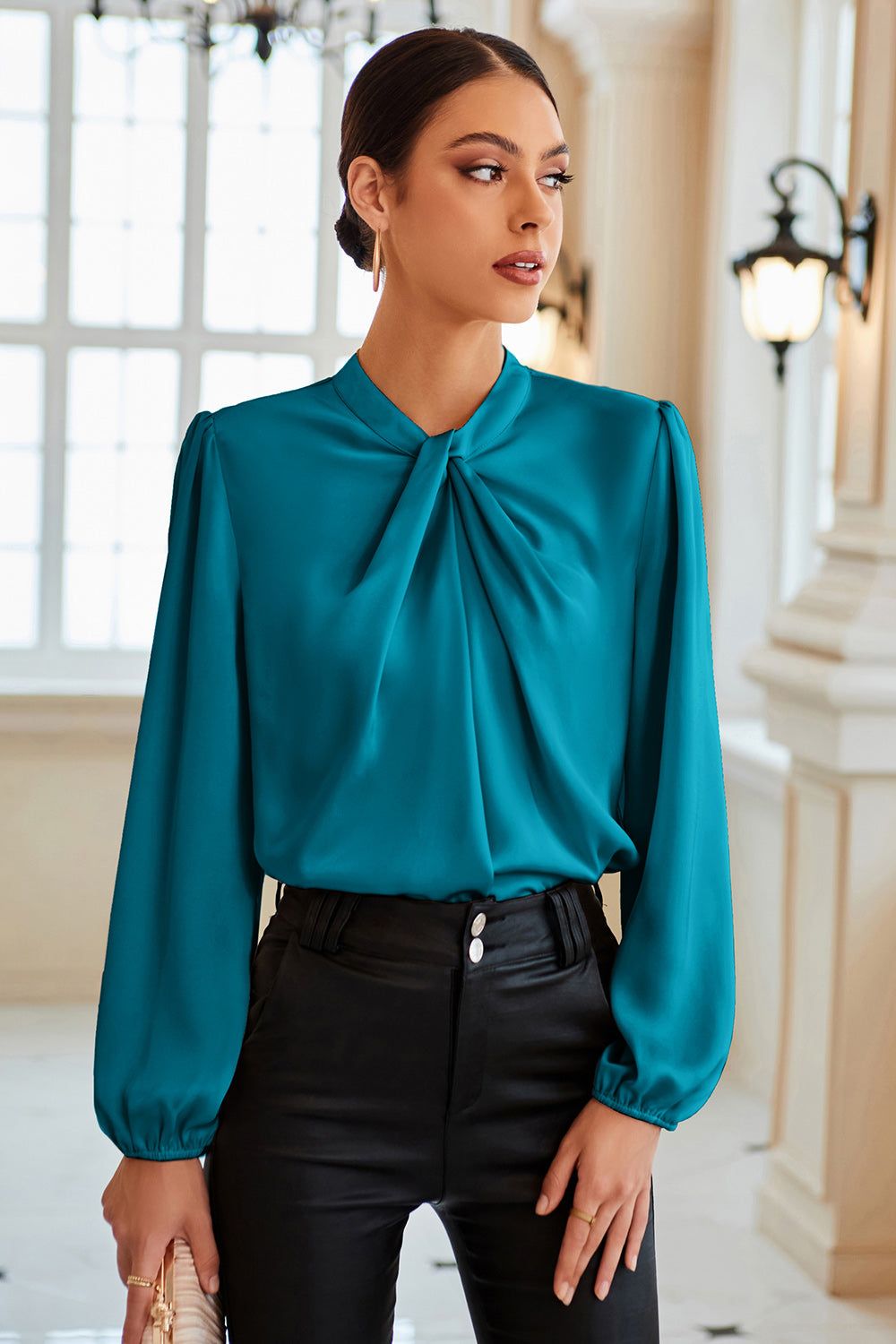 GK Knotted Neck Comfy Long Sleeve Keyhole Back Blouse sold by Grace Karin product image thumbnail 2