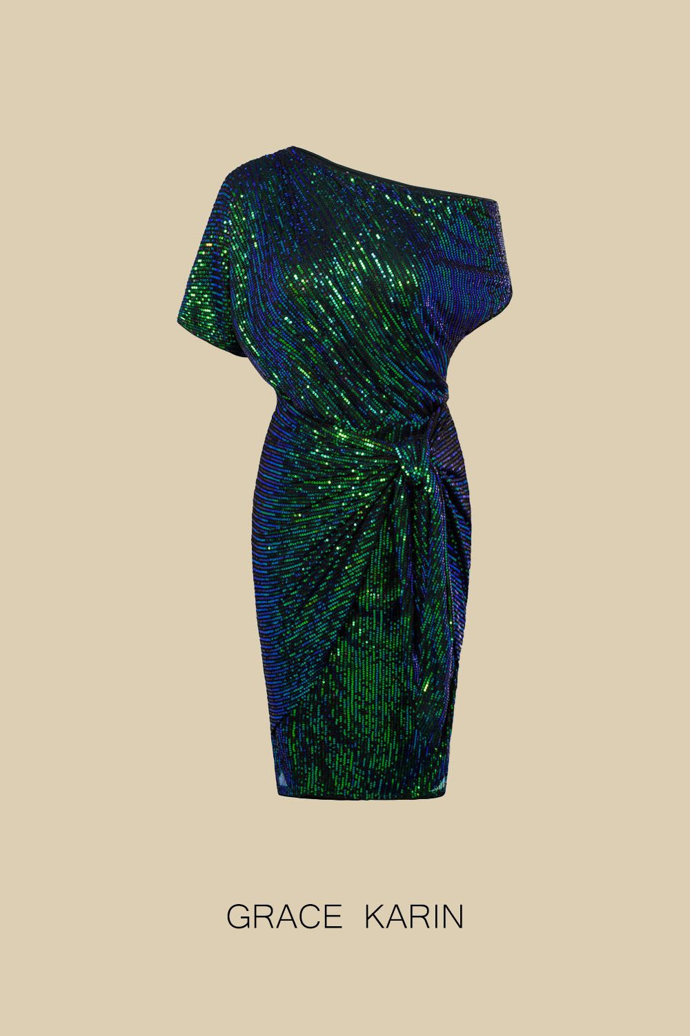 GK Women Sequined Party Dress Short Sleeve Asymmetric Off Shoulder Bodycon Dress sold by Grace Karin product image thumbnail 5