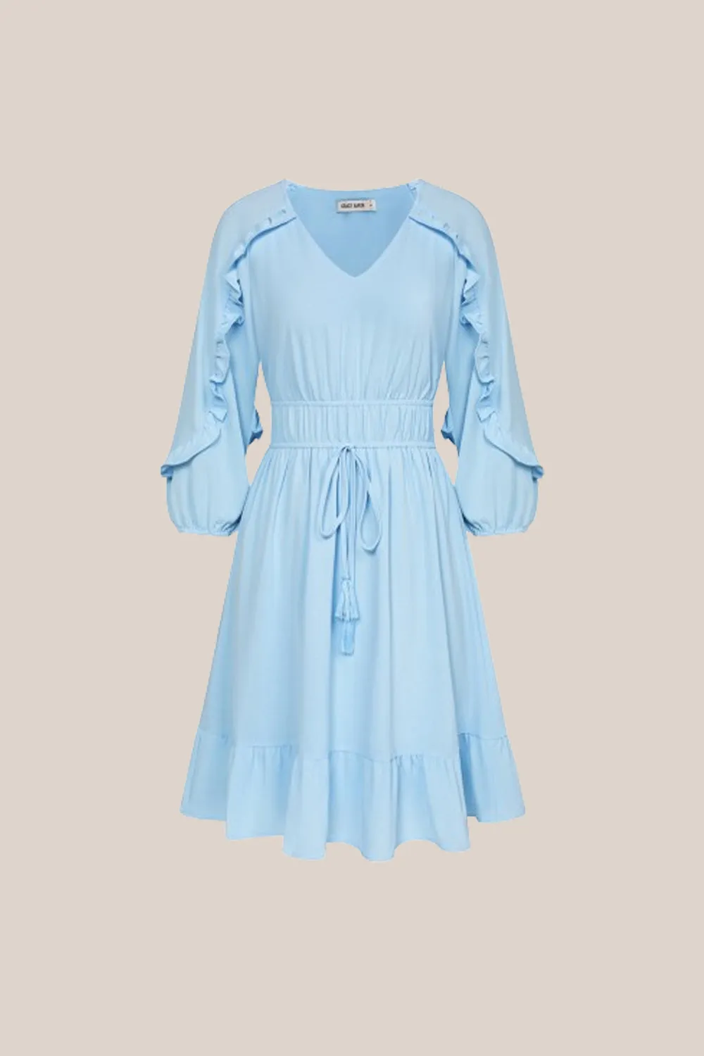 GK Women Elastic Waist Dress 3/4 Sleeve V-Neck Ruffled Hem A-Line Dress sold by Grace Karin