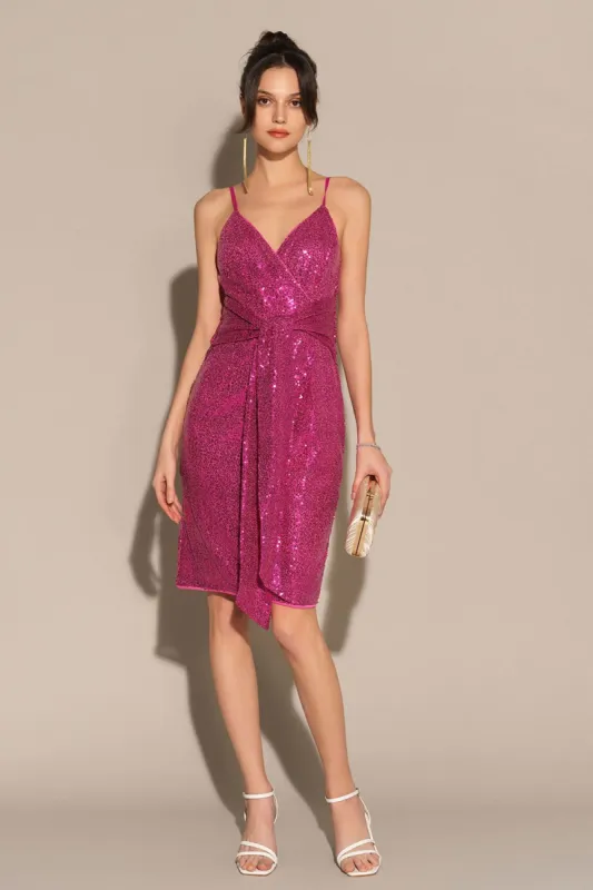 Sequined Spaghetti Straps V-Neck Bodycon Party Dress - Pink sold by Grace Karin