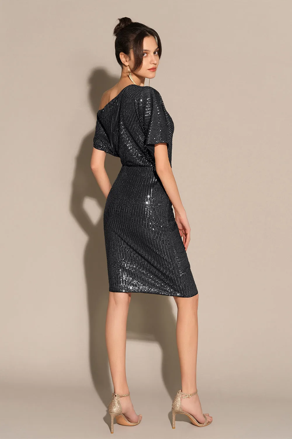 Sequined Asymmetric Off Shoulder Bodycon Party Midi Dress sold by Grace Karin product image thumbnail 3