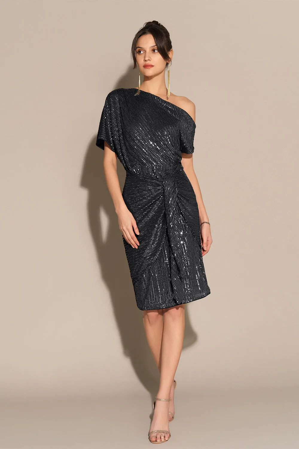 Sequined Asymmetric Off Shoulder Bodycon Party Midi Dress sold by Grace Karin product image thumbnail 4