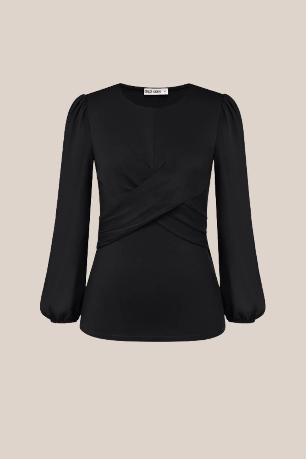 Women Knotted Bodice Tops Long Chiffon Sleeve Crew Neck Pullover Tops sold by Grace Karin product image thumbnail 4