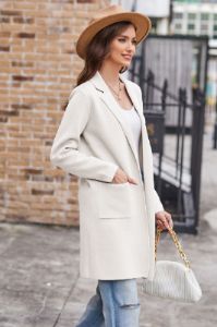 GK Women Lapel Collar Cardigan Long Sleeve Open Front Mid-Thigh Length Sweater sold by Grace Karin