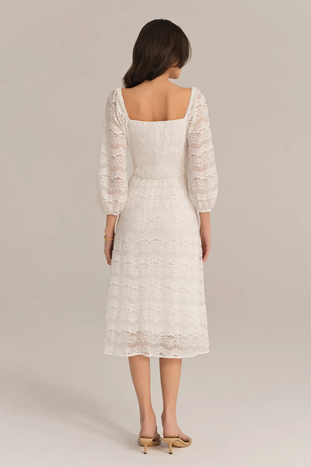 Defined Waist Lace Sleeve Square Neck Midi Dress sold by Grace Karin product image thumbnail 4