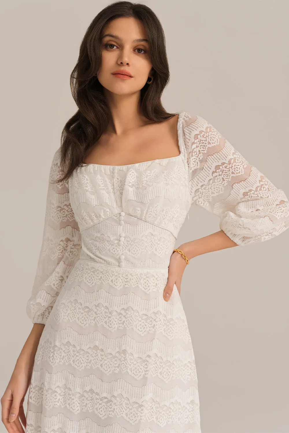 Defined Waist Lace Sleeve Square Neck Midi Dress sold by Grace Karin product image thumbnail 3