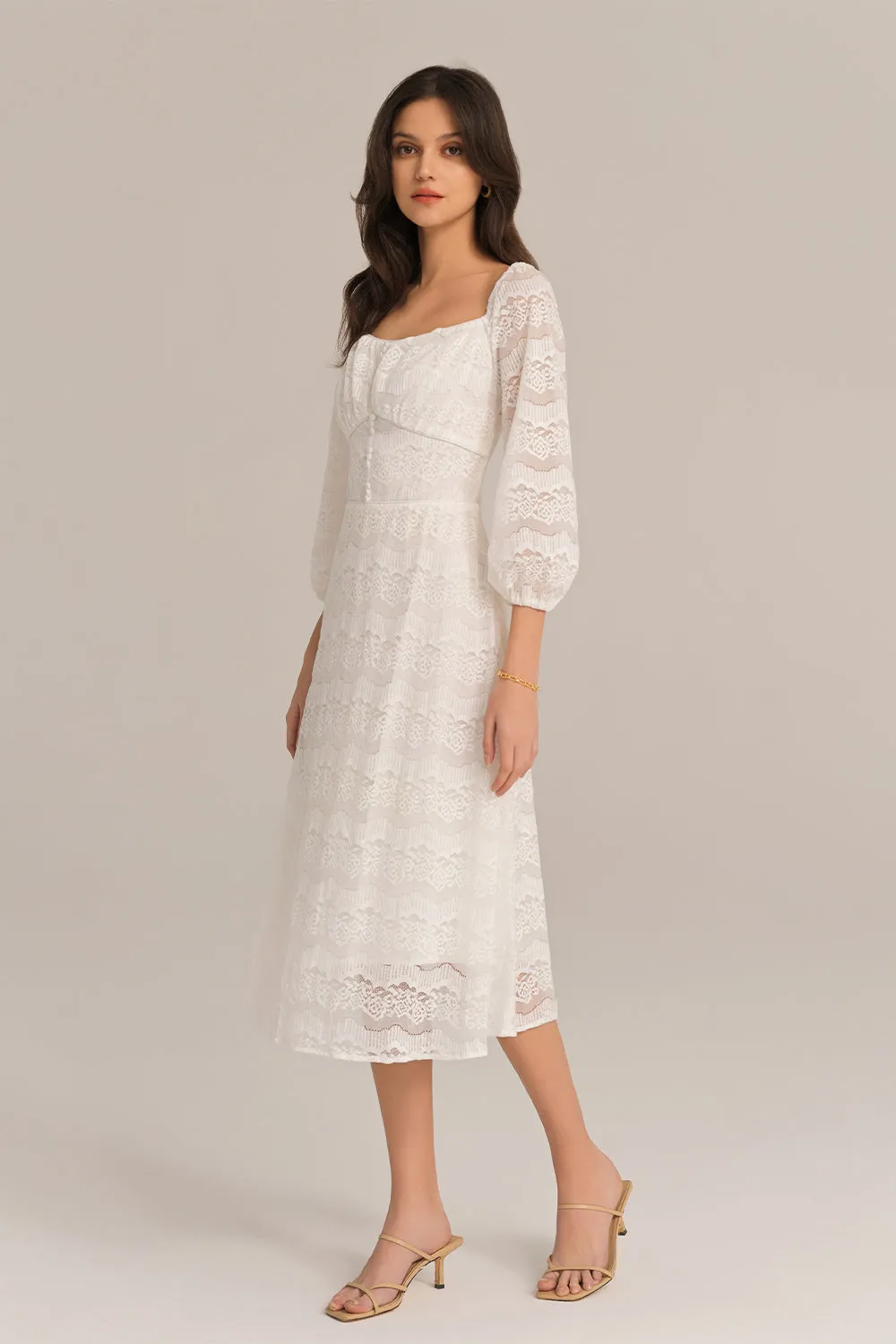 Defined Waist Lace Sleeve Square Neck Midi Dress sold by Grace Karin product image thumbnail 2