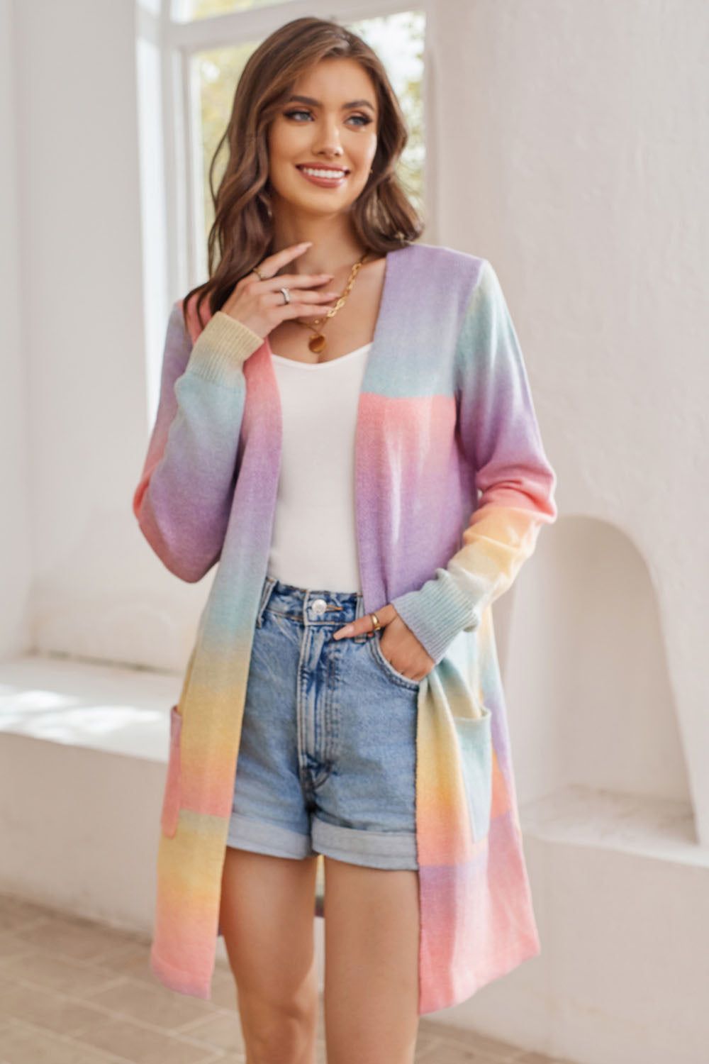 GK Women Mid-Thigh Length Cardigan Long Sleeve Open Front Sweater Knitwear sold by Grace Karin product image thumbnail 3