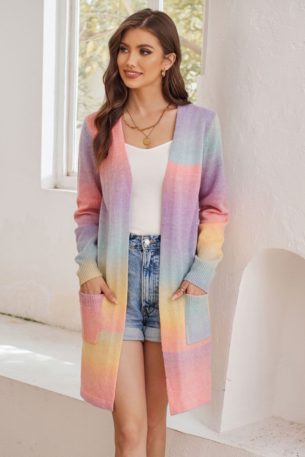 GK Women Mid-Thigh Length Cardigan Long Sleeve Open Front Sweater Knitwear sold by Grace Karin