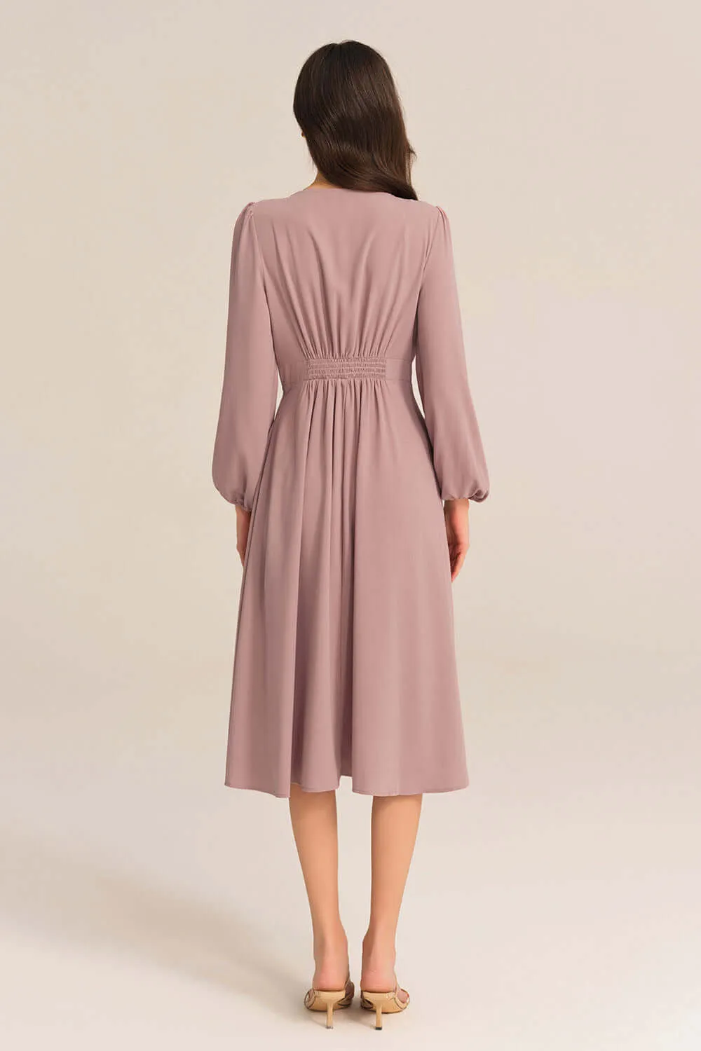 Bow-Knot Long Sleeve Elastic Waist Midi Dress - Pink sold by Grace Karin product image thumbnail 5