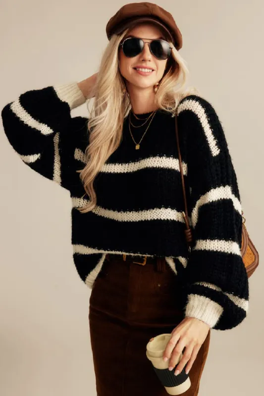 Casual Crewneck Striped Knitted Pullover Sweater Tops sold by Grace Karin