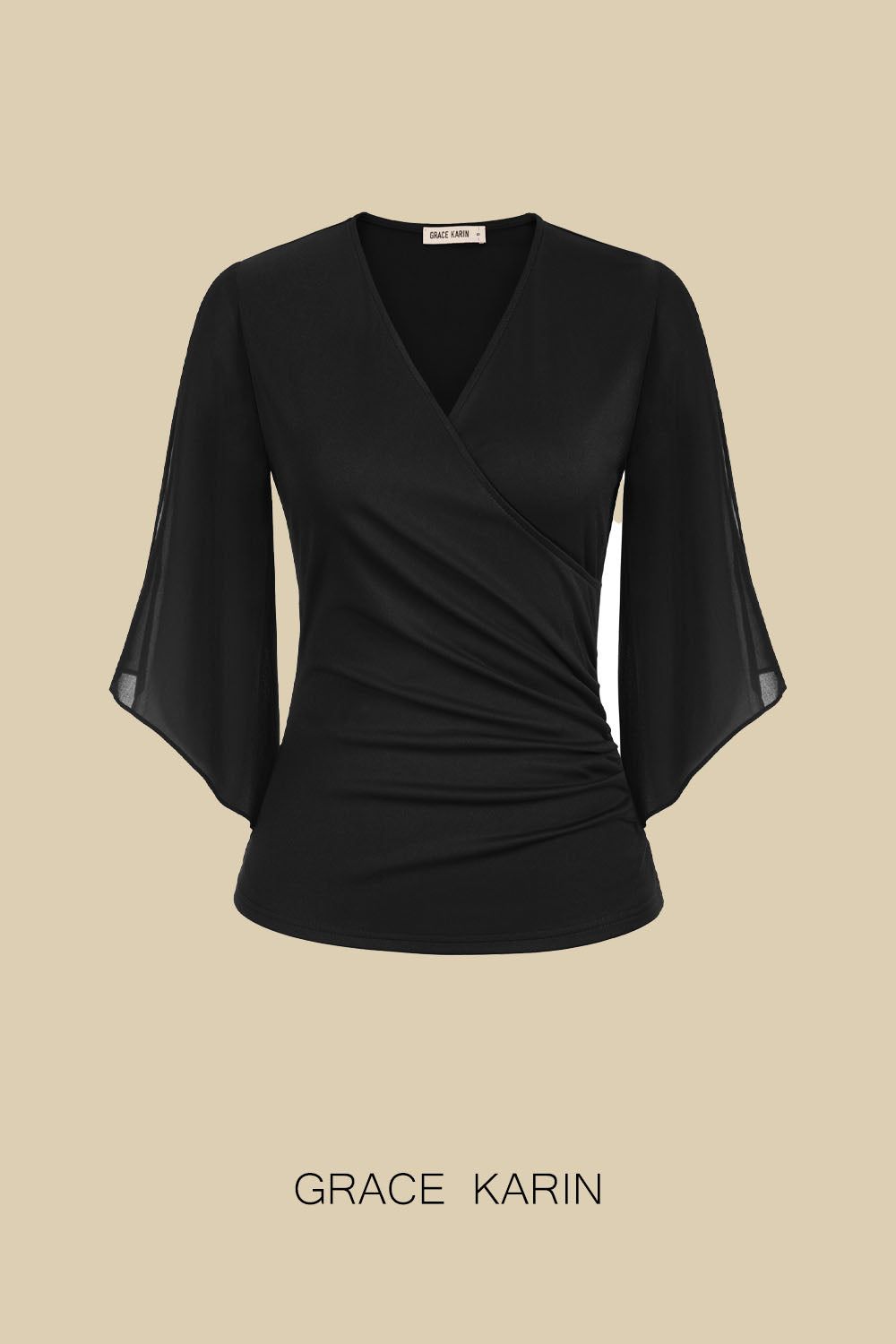 GRACE KARIN Chiffon Patchwork 3/4 Poncho Slit Sleeve Tops sold by Grace Karin product image thumbnail 3