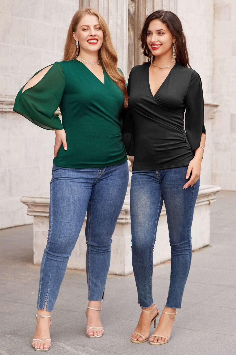 GRACE KARIN Chiffon Patchwork 3/4 Poncho Slit Sleeve Tops sold by Grace Karin product image thumbnail 2