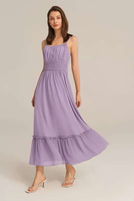 Maxi Cami Ruched Bodice Smocked Waist Dress - Purple sold by Grace Karin