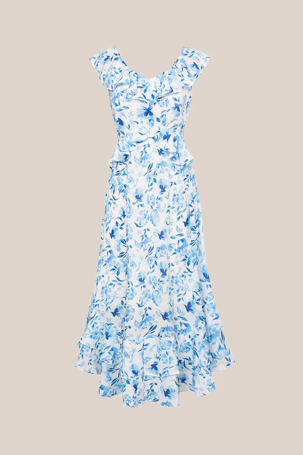 Chiffon V-Neck Sleeveless Ruffle Decorated Floral Maxi Dress - Blue sold by Grace Karin product image thumbnail 3