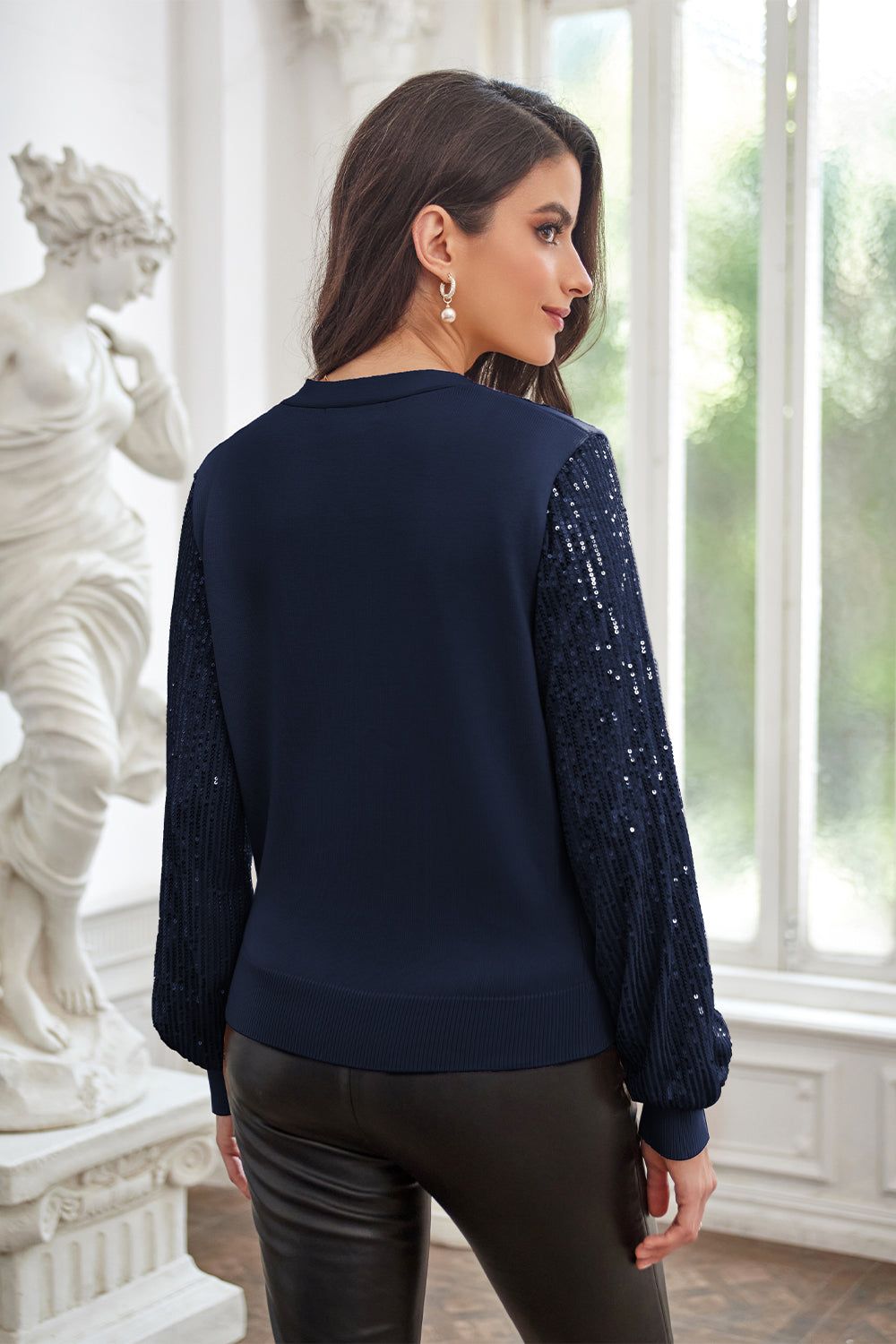 GRACE KARIN Contrast Fabric Cardigan Sequined V-Neck Party Sweater sold by Grace Karin product image thumbnail 3