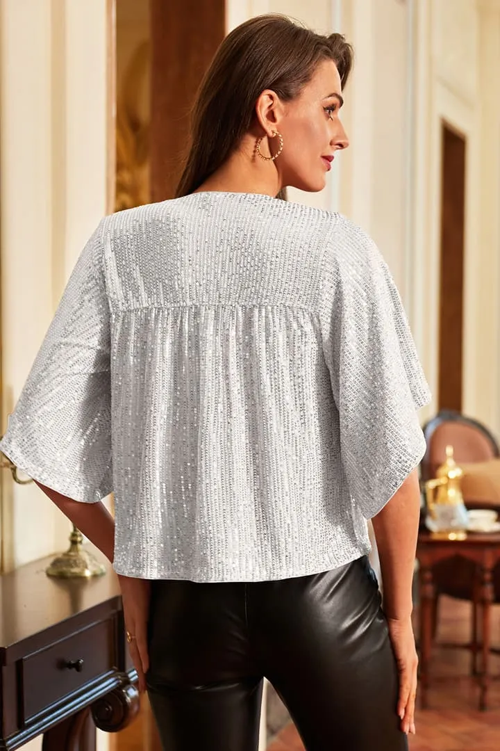 Sequin Round Neck 1/2 Sleeve Party Tops sold by Grace Karin product image thumbnail 2