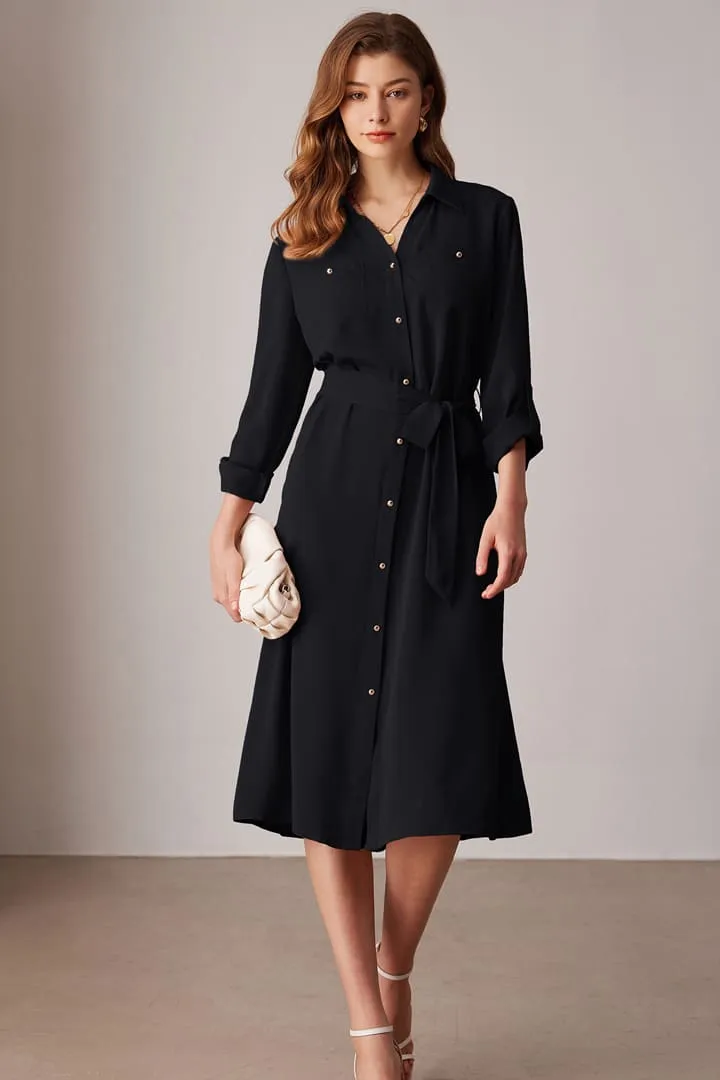 Casual Loose Tie Long Sleeve Button Down Shirt Midi Dresses sold by Grace Karin product image thumbnail 2