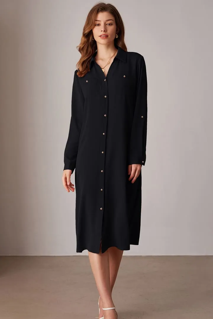 Casual Loose Tie Long Sleeve Button Down Shirt Midi Dresses sold by Grace Karin product image thumbnail 3